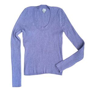 A New Day Lilac Ribbed Knit Women's Sweater – Long Sleeve Scoop Neck, Size M